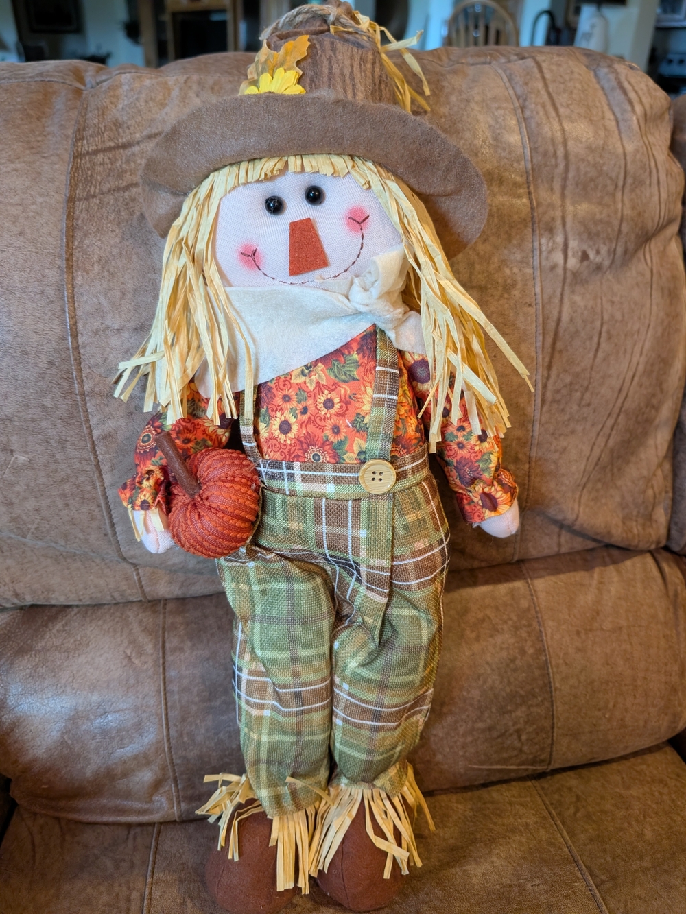 Autumn Harvest Plush Scarecrow Doll - Brown and Green